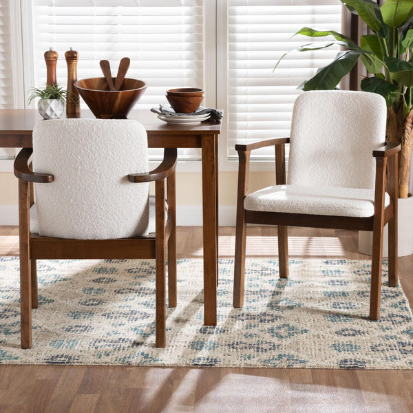 Baxton Studio Baxton Studio Miyagi Boucle Dining Chair Set of 2 - Mid-Century Modern Armchairs with Comfort & Style Miyagi-White Boucle/Walnut-DC