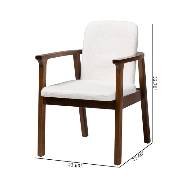 Baxton Studio Baxton Studio Miyagi Boucle Dining Chair Set of 2 - Mid-Century Modern Armchairs with Comfort & Style Miyagi-White Boucle/Walnut-DC