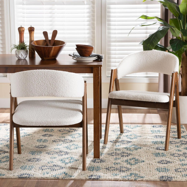 Baxton Studio Baxton Studio Virden Boucle Dining Chair Set of 2 - Mid-Century Modern Comfort & Style for Dining Virden-White Boucle/Walnut-DC