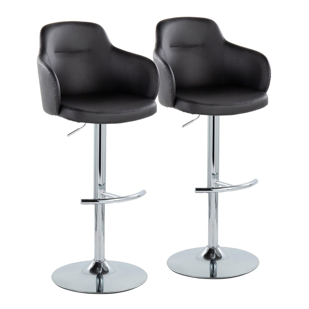 English Elm Contemporary Swivel Barstools Set of 2 Adjustable Chrome Base Faux Leather Bucket Seats B202S00747
