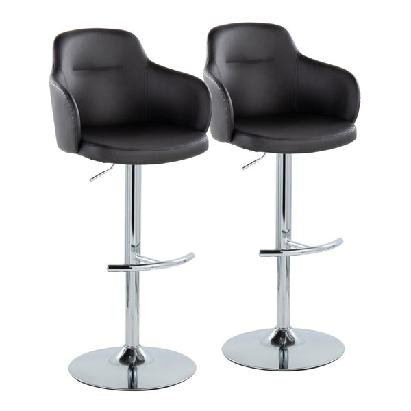 English Elm Contemporary Swivel Barstools Set of 2 Adjustable Chrome Base Faux Leather Bucket Seats B202S00747