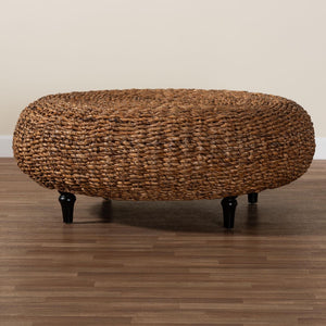 Baxton Studio bali Riau Handwoven Seagrass Coffee Table – Round Natural Wicker Table for Bohemian Home Décor Riau-Natural Antique-CT