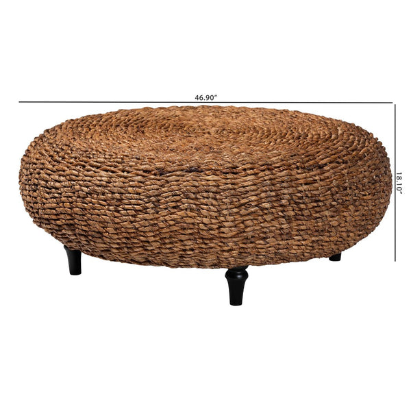 Baxton Studio bali Riau Handwoven Seagrass Coffee Table – Round Natural Wicker Table for Bohemian Home Décor Riau-Natural Antique-CT