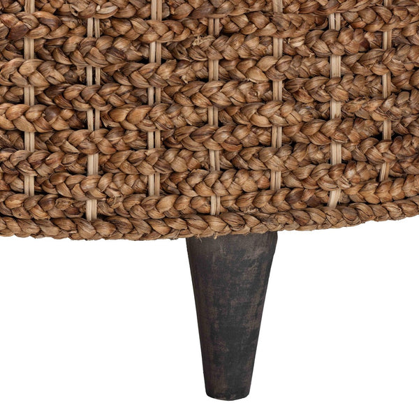 Baxton Studio bali Handwoven Seagrass Storage Ottoman with Lift-Top Lid - Stylish Wicker Trunk for Modern Homes Round Bailey-Natural Brown/Black-Ottoman