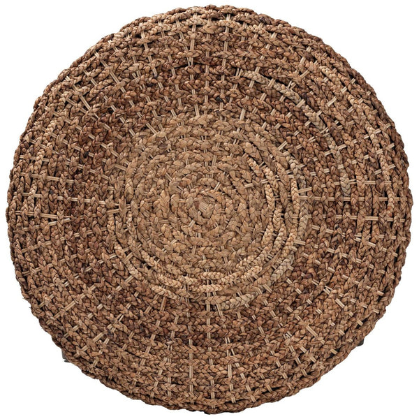 Baxton Studio bali Handwoven Seagrass Storage Ottoman with Lift-Top Lid - Stylish Wicker Trunk for Modern Homes Round Bailey-Natural Brown/Black-Ottoman