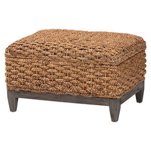 Baxton Studio bali Handwoven Seagrass Storage Ottoman with Lift-Top Lid - Stylish Wicker Trunk for Modern Homes Square Kaya-Natural Brown/Black-Ottoman