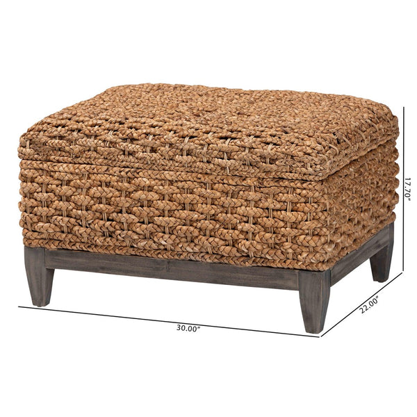 Baxton Studio bali Handwoven Seagrass Storage Ottoman with Lift-Top Lid - Stylish Wicker Trunk for Modern Homes Square Kaya-Natural Brown/Black-Ottoman