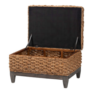 Baxton Studio bali Handwoven Seagrass Storage Ottoman with Lift-Top Lid - Stylish Wicker Trunk for Modern Homes Square Kaya-Natural Brown/Black-Ottoman
