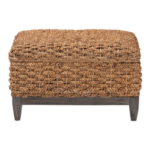 Baxton Studio bali Handwoven Seagrass Storage Ottoman with Lift-Top Lid - Stylish Wicker Trunk for Modern Homes Square Kaya-Natural Brown/Black-Ottoman