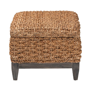 Baxton Studio bali Handwoven Seagrass Storage Ottoman with Lift-Top Lid - Stylish Wicker Trunk for Modern Homes Square Kaya-Natural Brown/Black-Ottoman