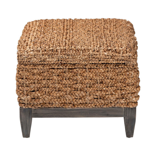 Baxton Studio bali Handwoven Seagrass Storage Ottoman with Lift-Top Lid - Stylish Wicker Trunk for Modern Homes Square Kaya-Natural Brown/Black-Ottoman