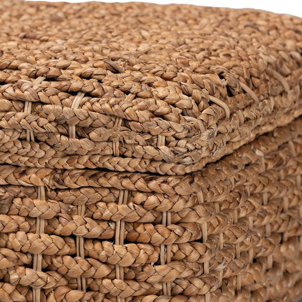 Baxton Studio bali Handwoven Seagrass Storage Ottoman with Lift-Top Lid - Stylish Wicker Trunk for Modern Homes Square Kaya-Natural Brown/Black-Ottoman