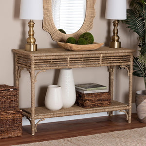 Baxton Studio bali Handwoven Seagrass Console Table - Rustic Entryway Accent Table with Lower Shelf for Organized Style F248-FT3-Seagrass-Console Table