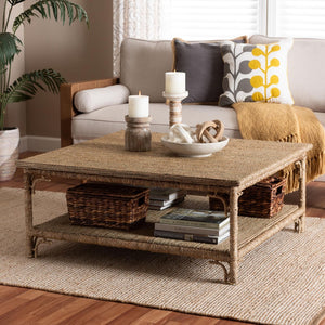 Baxton Studio bali Ganit Handwoven Seagrass Coffee Table - Coastal Boho Centerpiece with Storage & Unique Design F248-FT5-Seagrass-Coffee Table
