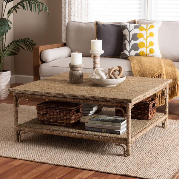 Baxton Studio bali Ganit Handwoven Seagrass Coffee Table - Coastal Boho Centerpiece with Storage & Unique Design F248-FT5-Seagrass-Coffee Table