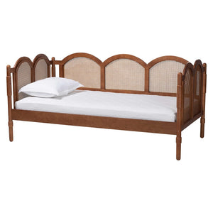 Baxton Studio Baxton Studio Carmiya Scalloped Daybed - Stylish Twin Wooden Frame with Rattan, Boho Charm for Any Space MG0211-Walnut Rattan-Daybed-Twin