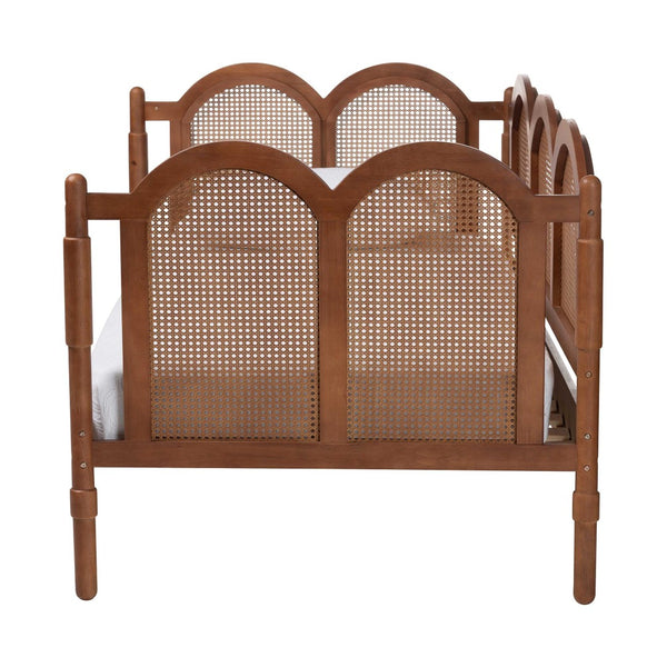 Baxton Studio Baxton Studio Carmiya Scalloped Daybed - Stylish Twin Wooden Frame with Rattan, Boho Charm for Any Space MG0211-Walnut Rattan-Daybed-Twin