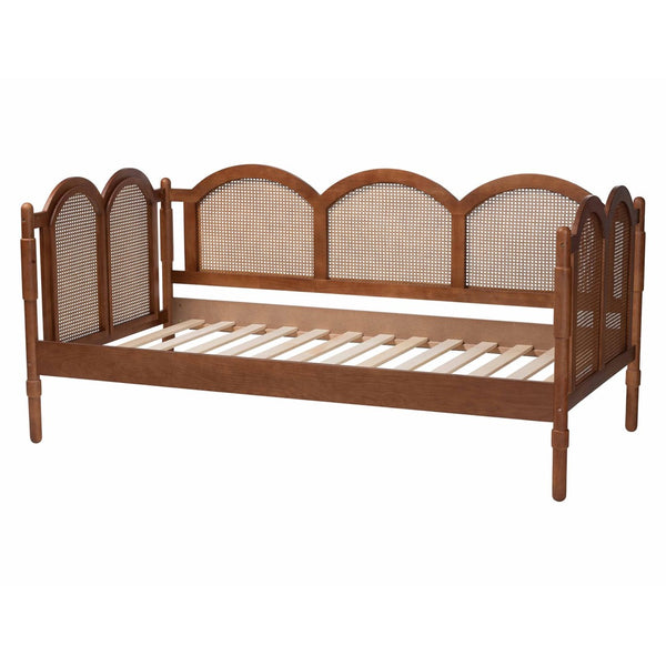Baxton Studio Baxton Studio Carmiya Scalloped Daybed - Stylish Twin Wooden Frame with Rattan, Boho Charm for Any Space MG0211-Walnut Rattan-Daybed-Twin