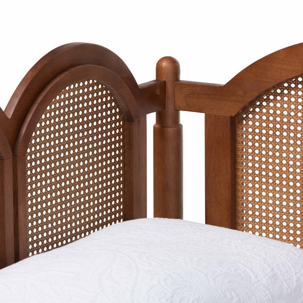 Baxton Studio Baxton Studio Carmiya Scalloped Daybed - Stylish Twin Wooden Frame with Rattan, Boho Charm for Any Space MG0211-Walnut Rattan-Daybed-Twin