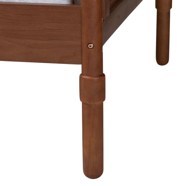 Baxton Studio Baxton Studio Carmiya Scalloped Daybed - Stylish Twin Wooden Frame with Rattan, Boho Charm for Any Space MG0211-Walnut Rattan-Daybed-Twin