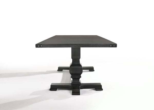 English Elm Morland Vintage Black Finish 7-Pc Dining Set with Button-Tufted Parsons Chairs & Double Pedestal Table B2726S00253