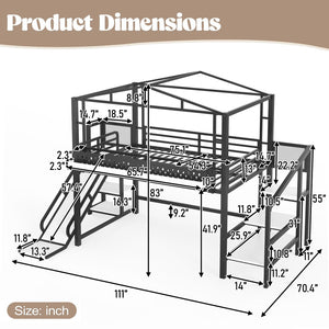 English Elm Twin Metal Loft Bed with Built-in Wardrobe Storage Stairs Led Lights and Usb Ports W5316S00047