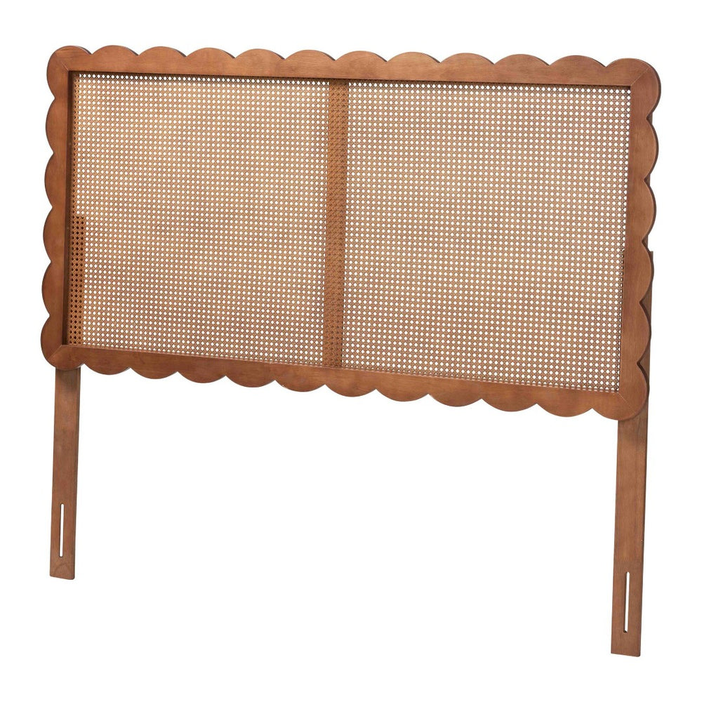Baxton Studio Baxton Studio Orianthe Scalloped Headboard - Chic Cane Woven Backrest, Adjustable Queen Bedroom Decor MG9811-Walnut Rattan-HB-Queen