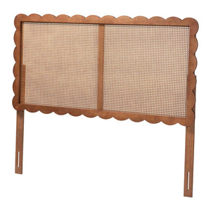 Baxton Studio Baxton Studio Orianthe Scalloped Headboard - Chic Cane Woven Backrest, Adjustable Queen Bedroom Decor MG9811-Walnut Rattan-HB-Queen