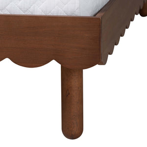 Baxton Studio Baxton Orianthe Scalloped Platform Bed - Solid Wood Frame with Woven Rattan Headboard, Queen Size MG9811/0245-Walnut Rattan-Queen