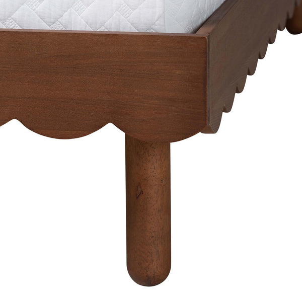 Baxton Studio Baxton Orianthe Scalloped Platform Bed - Solid Wood Frame with Woven Rattan Headboard, Queen Size MG9811/0245-Walnut Rattan-Queen