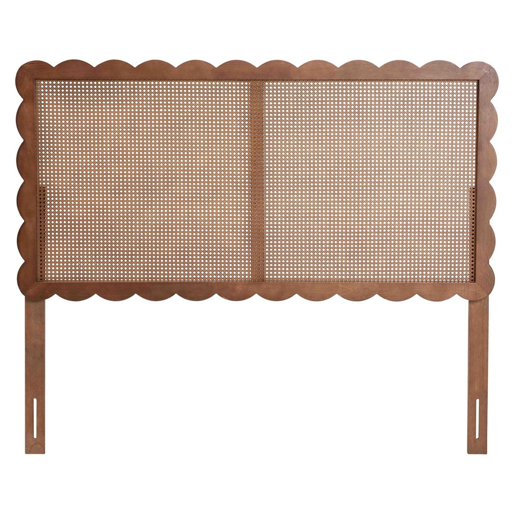 Baxton Studio Baxton Studio Orianthe Scalloped Headboard - Chic Cane Woven Backrest, Adjustable Queen Bedroom Decor MG9811-Walnut Rattan-HB-Queen