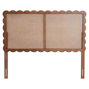 Baxton Studio Baxton Studio Orianthe Scalloped Headboard - Chic Cane Woven Backrest, Adjustable Queen Bedroom Decor MG9811-Walnut Rattan-HB-Queen