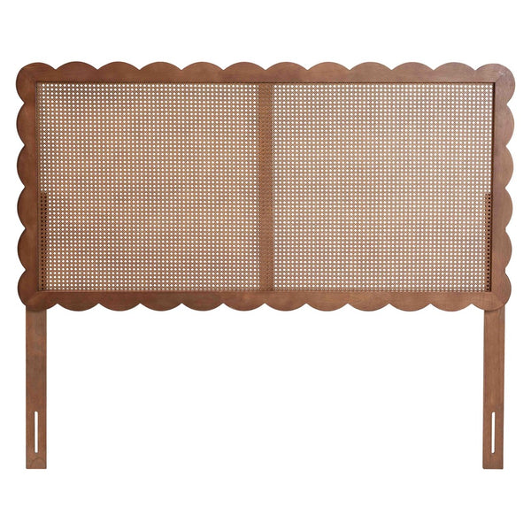 Baxton Studio Baxton Studio Orianthe Scalloped Headboard - Chic Cane Woven Backrest, Adjustable Queen Bedroom Decor MG9811-Walnut Rattan-HB-Queen