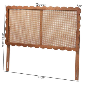 Baxton Studio Baxton Studio Orianthe Scalloped Headboard - Chic Cane Woven Backrest, Adjustable Queen Bedroom Decor MG9811-Walnut Rattan-HB-Queen