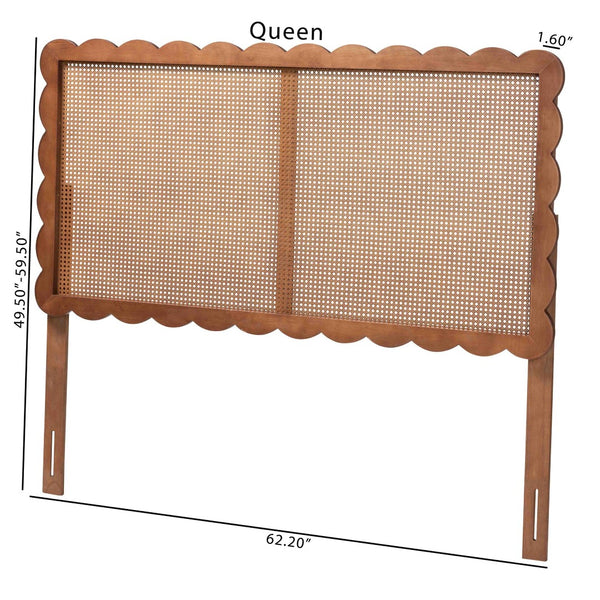 Baxton Studio Baxton Studio Orianthe Scalloped Headboard - Chic Cane Woven Backrest, Adjustable Queen Bedroom Decor MG9811-Walnut Rattan-HB-Queen