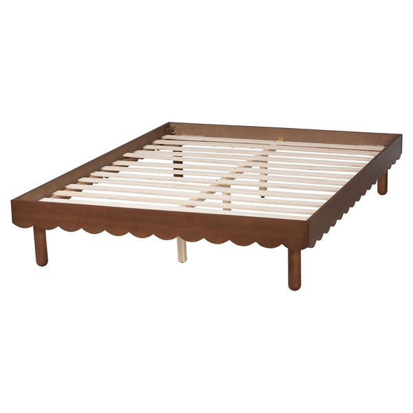 Baxton Studio Orianthe Scalloped Bed Frame - Elegant Wood Design With Chic Geometric Allure For Modern Bedrooms Walnut Brown Solid Rubberwood,Mdf,Lvl(Bed Slats) Mg0245-walnut Rattan-bed Frame-queen