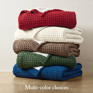 JLA Home Madison Park - Waffle Chenille Throw with Sherpa Reverse for Cozy Warmth, Textured Waffle Knit, Machine Washable Red MP50-8270
