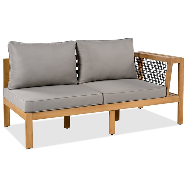 English Elm <old Old Sku Acacia Wood L-shaped Patio Sectional with Woven Rope Armrests Resort Cushioned Set Gray,Natural N704F201249E