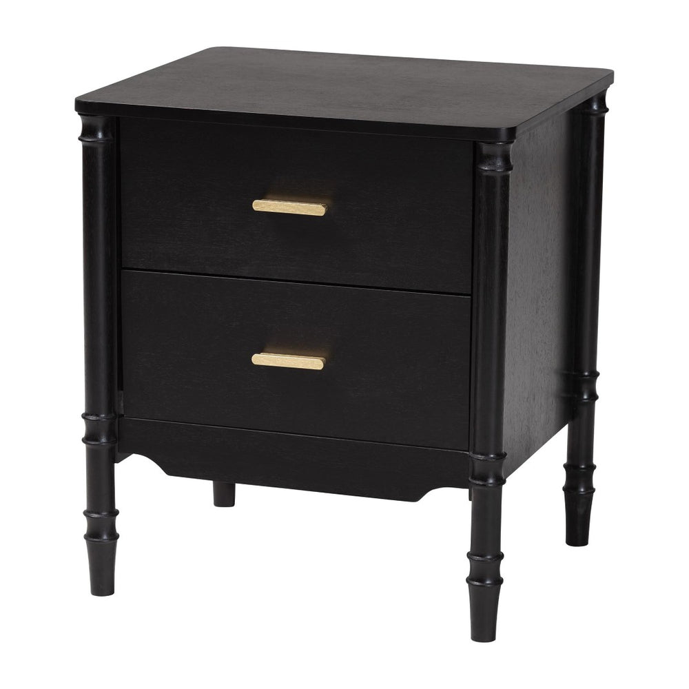 Baxton Studio Baxton Studio Marisela Black Nightstand with Gold Handles - Stylish 2-Drawer Accent Table for Bedrooms MG9014-Black 9990-2DW-NS