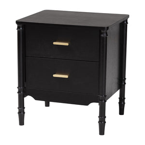 Baxton Studio Baxton Studio Marisela Black Nightstand with Gold Handles - Stylish 2-Drawer Accent Table for Bedrooms MG9014-Black 9990-2DW-NS
