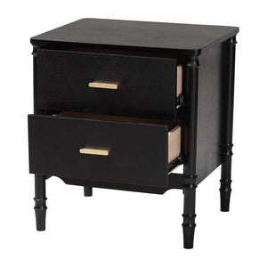 Baxton Studio Baxton Studio Marisela Black Nightstand with Gold Handles - Stylish 2-Drawer Accent Table for Bedrooms MG9014-Black 9990-2DW-NS