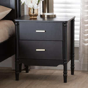Baxton Studio Baxton Studio Marisela Black Nightstand with Gold Handles - Stylish 2-Drawer Accent Table for Bedrooms MG9014-Black 9990-2DW-NS