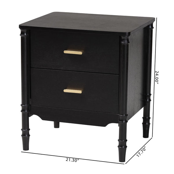 Baxton Studio Baxton Studio Marisela Black Nightstand with Gold Handles - Stylish 2-Drawer Accent Table for Bedrooms MG9014-Black 9990-2DW-NS
