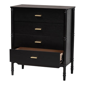 Baxton Studio Baxton Studio Marisela Black Wood Chest of Drawers - Elegant 4-Drawer Dresser with Gold Handles MG9014-Black 9990-4DW-Chest