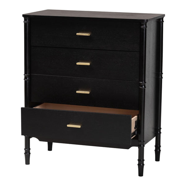 Baxton Studio Baxton Studio Marisela Black Wood Chest of Drawers - Elegant 4-Drawer Dresser with Gold Handles MG9014-Black 9990-4DW-Chest