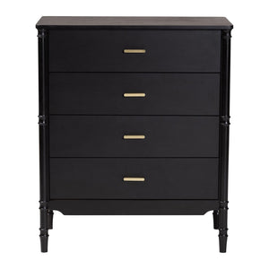 Baxton Studio Baxton Studio Marisela Black Wood Chest of Drawers - Elegant 4-Drawer Dresser with Gold Handles MG9014-Black 9990-4DW-Chest