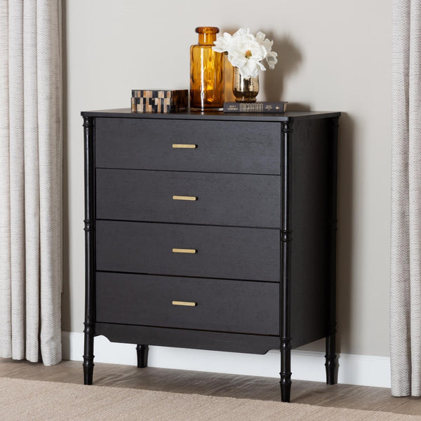 Baxton Studio Baxton Studio Marisela Black Wood Chest of Drawers - Elegant 4-Drawer Dresser with Gold Handles MG9014-Black 9990-4DW-Chest