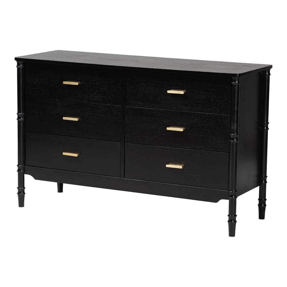 Baxton Studio Baxton Studio Marisela Dresser - Elegant 6-Drawer Storage with Bamboo Legs & Brass Handles for Bedrooms MG9014-Black 9990-6DW-Dresser