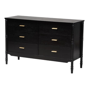 Baxton Studio Baxton Studio Marisela Dresser - Elegant 6-Drawer Storage with Bamboo Legs & Brass Handles for Bedrooms MG9014-Black 9990-6DW-Dresser