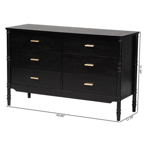 Baxton Studio Baxton Studio Marisela Dresser - Elegant 6-Drawer Storage with Bamboo Legs & Brass Handles for Bedrooms MG9014-Black 9990-6DW-Dresser